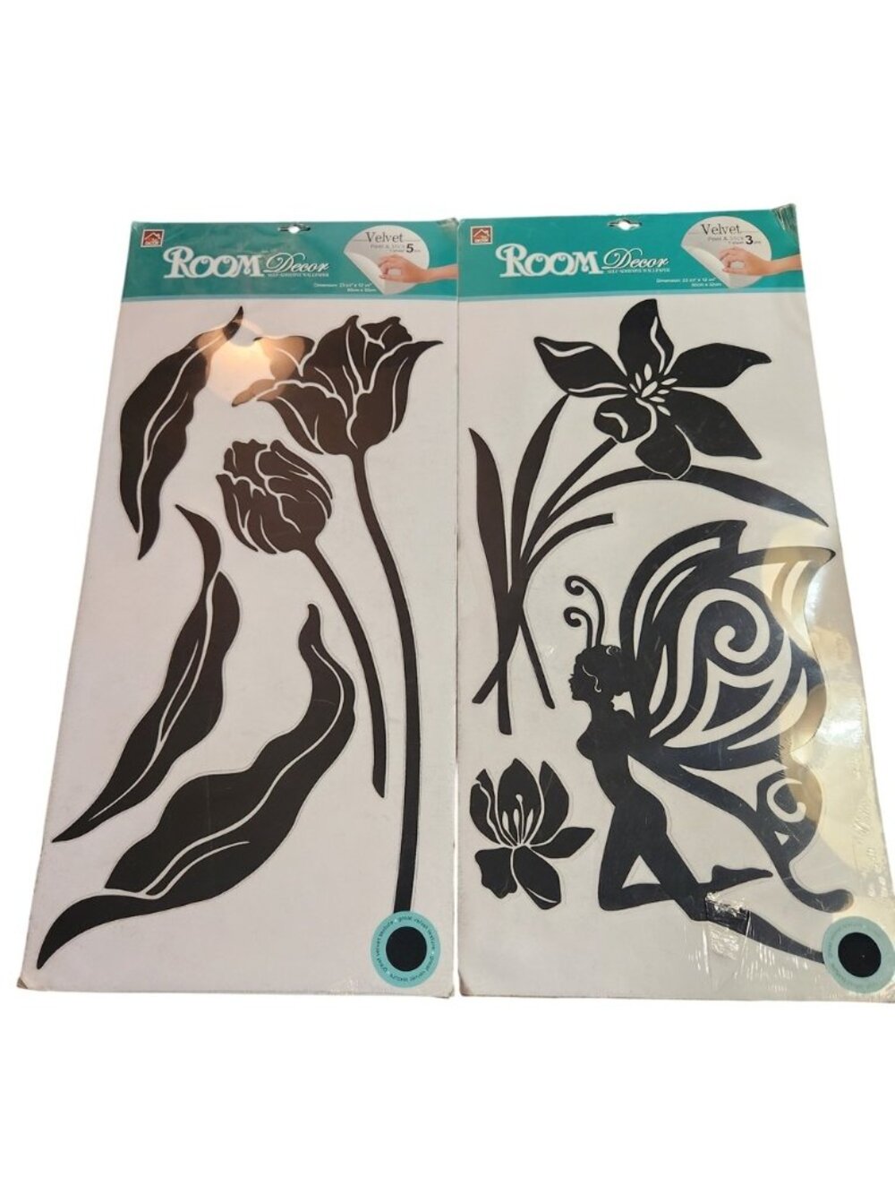 Vintage Room Decor Velvet Peel and Stick Wall Decals Black Floral‎ Fairy 2 Pack